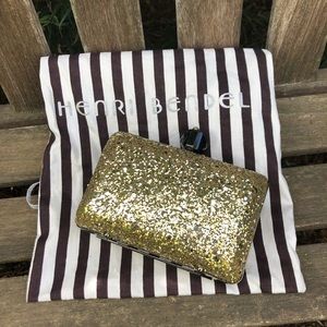 Henri Bendel gold glitter clutch